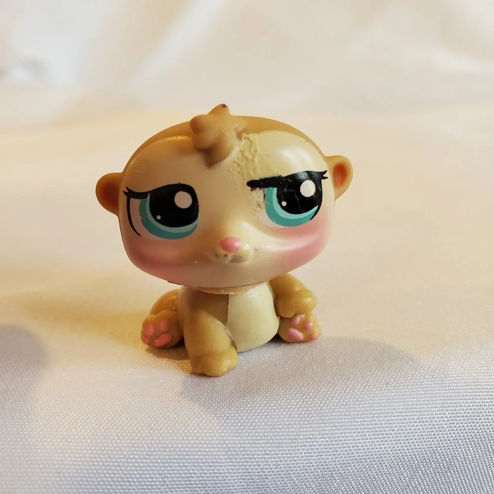 LITTLEST PETSHOP LPS #1478 / 2008 HASBRO HAMSTER BEIGE ET CARAMEL YEUX TURQUOISE